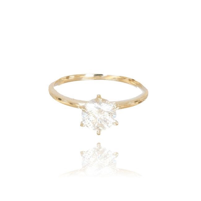 Stijlvolle gouden solitair ring met briljant geslepen Swarovski-steen