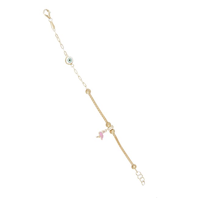 Elegante kinderarmband met flamingo en nazar oogje