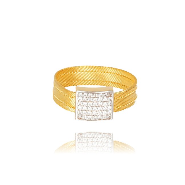 Elegante Trabzon Hasır ring met verfijnd mesh design en diamanten