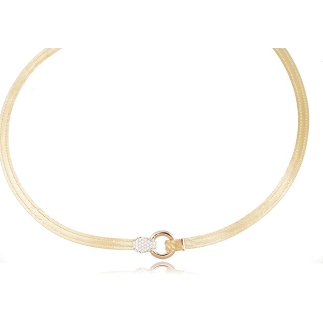 Elegante 14 karaat Hasır ketting met luxe pavé middenstuk