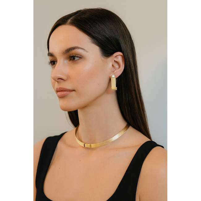 Elegante 14 karaat Hasır oorbellen met rechthoekig ontwerp
