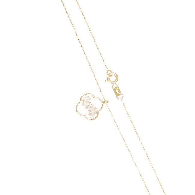 Luxe 14 karaat gouden klaver collier met baguette zirkonia