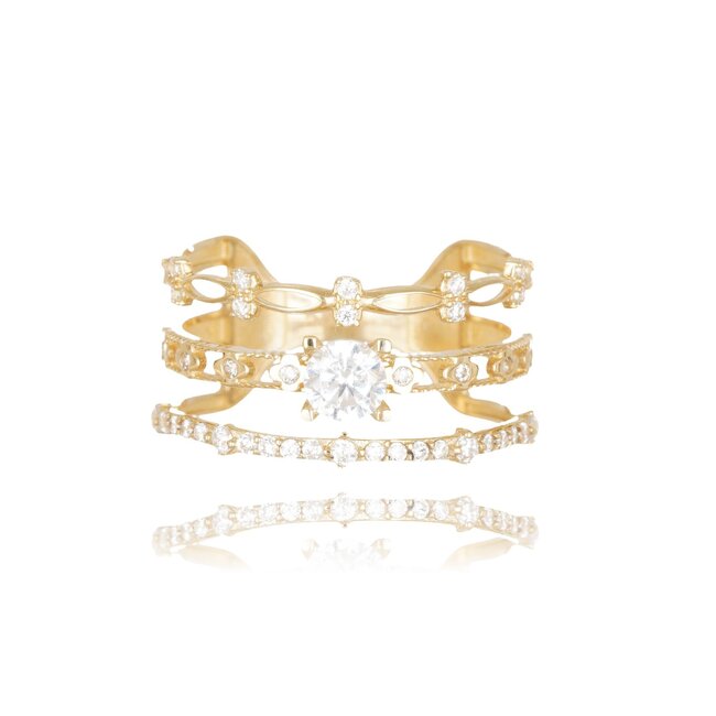 Gouden meerrijige ring met zirkonia