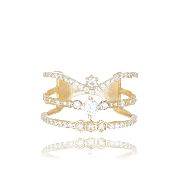 14 karaat gouden ring met kroonvorm en zirkonia