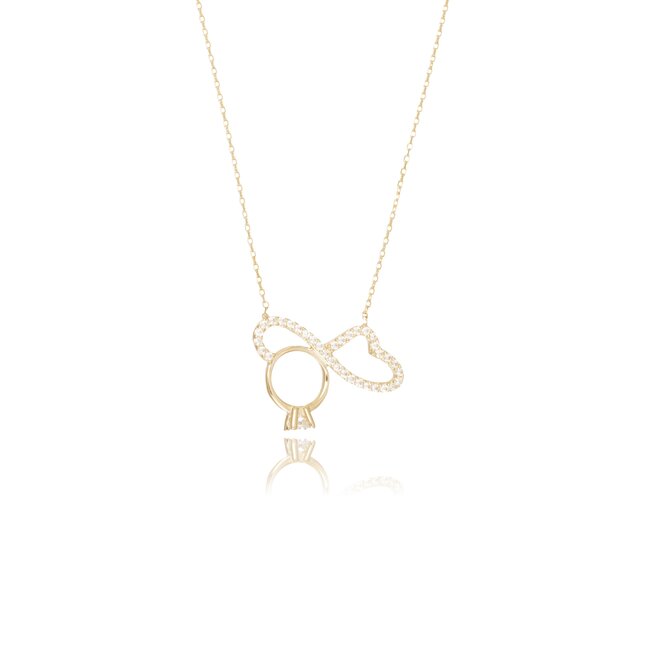 14 karaat gouden collier met infinity hart en zirkonia