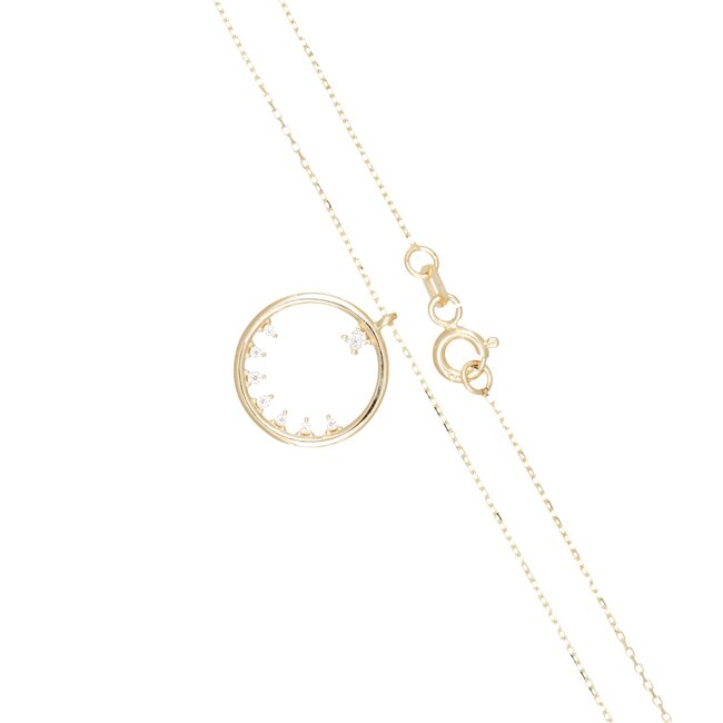 14 karaat gouden collier met open cirkel en zirkonia