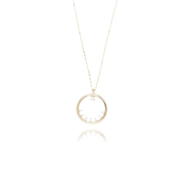 14 karaat gouden collier met open cirkel en zirkonia