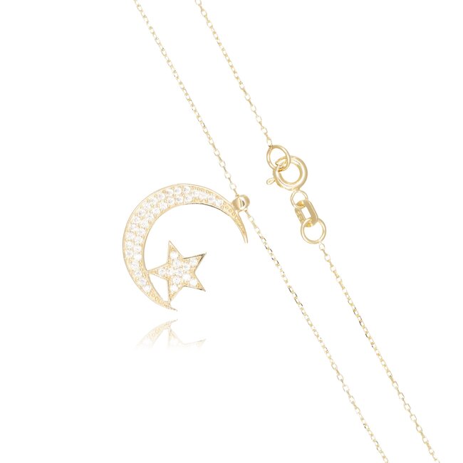 14 karaat gouden collier met maan en ster hanger