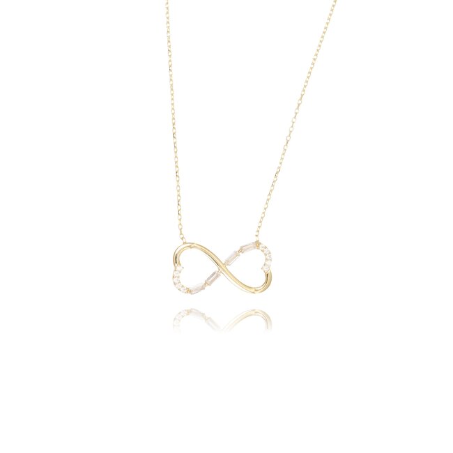 14 karaat gouden collier met infinity hanger en zirkonia