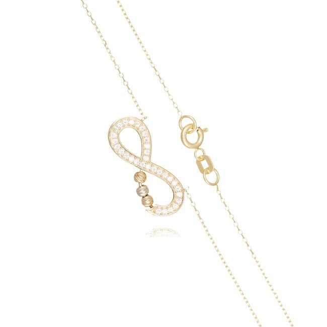 14 karaat gouden collier met infinity hanger en dorika