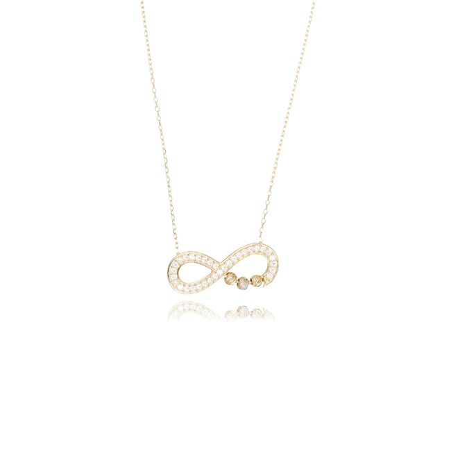 14 karaat gouden collier met infinity hanger en dorika