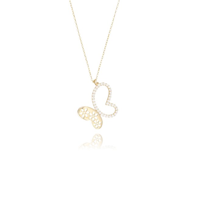 14 karaat gouden collier met dubbele hart hanger