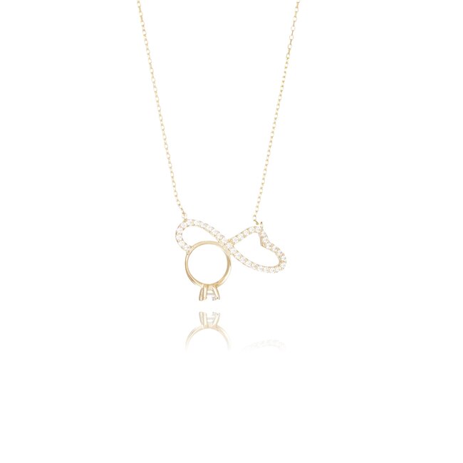 14 karaat gouden collier met infinity hart en ring-detail