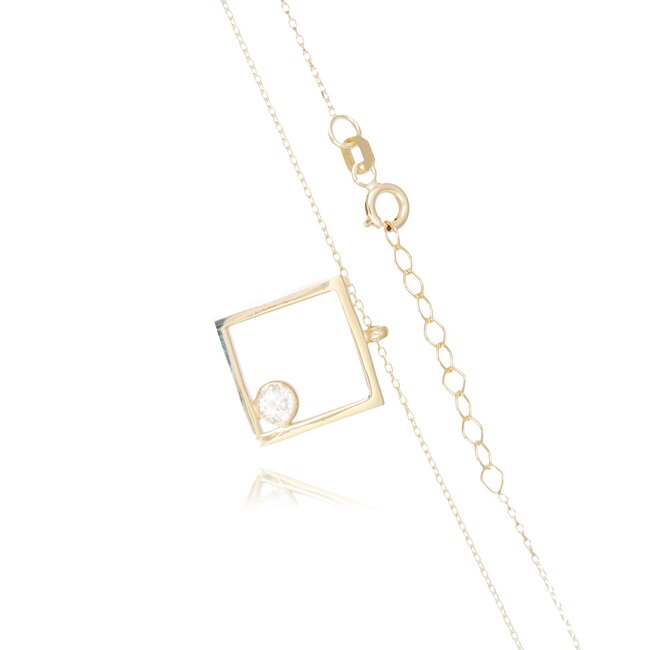 14 karaat gouden collier met open vierkant hanger en zirkonia