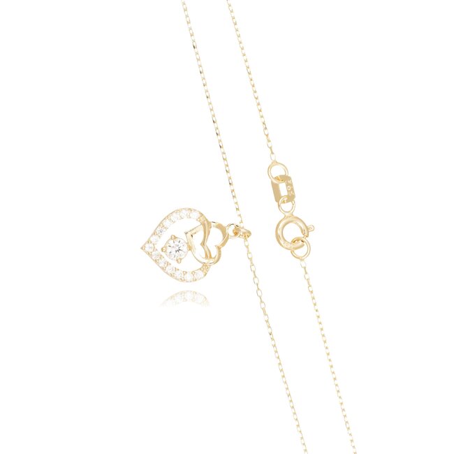 14 karaat gouden collier met dubbele hart hanger