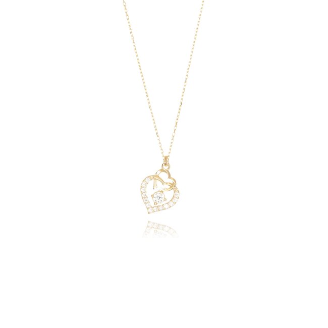 14 karaat gouden collier met dubbele hart hanger