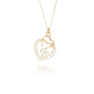 Gouden collier dubbel hart met steen