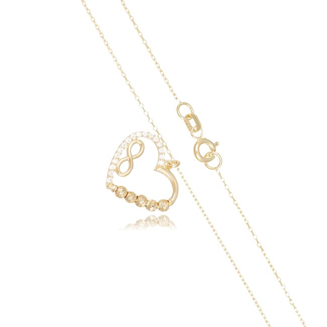 14 karaat gouden collier met hart infinity hanger en zirkonia stenen