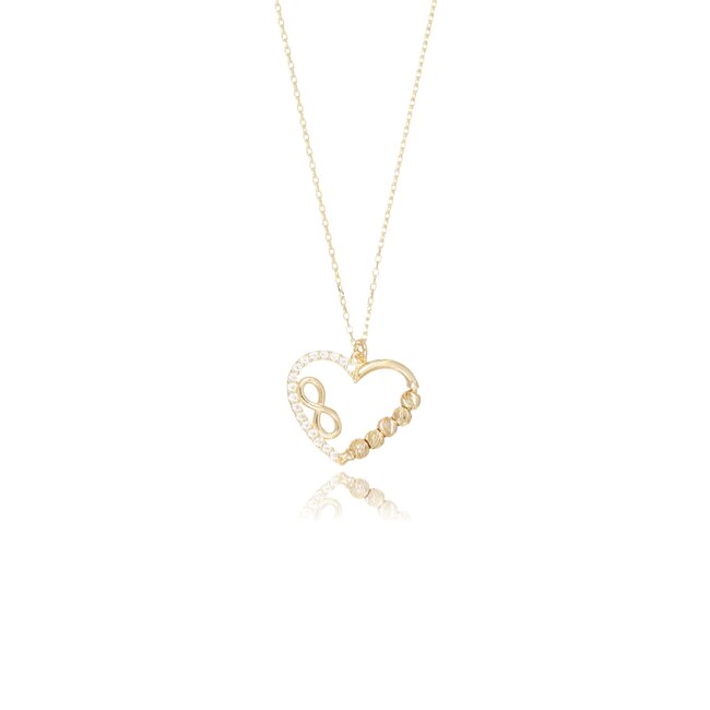 14 karaat gouden collier met hart infinity hanger en zirkonia stenen