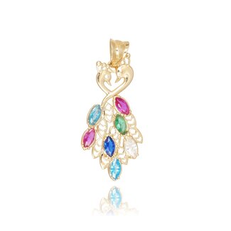 Gouden pauw hanger met gekleurde stenen