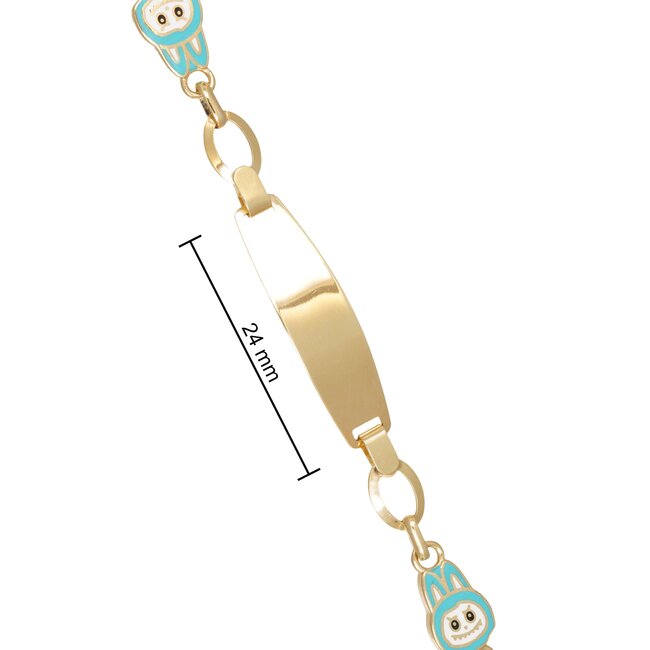 14k gouden Labubu armband met naamplaatje