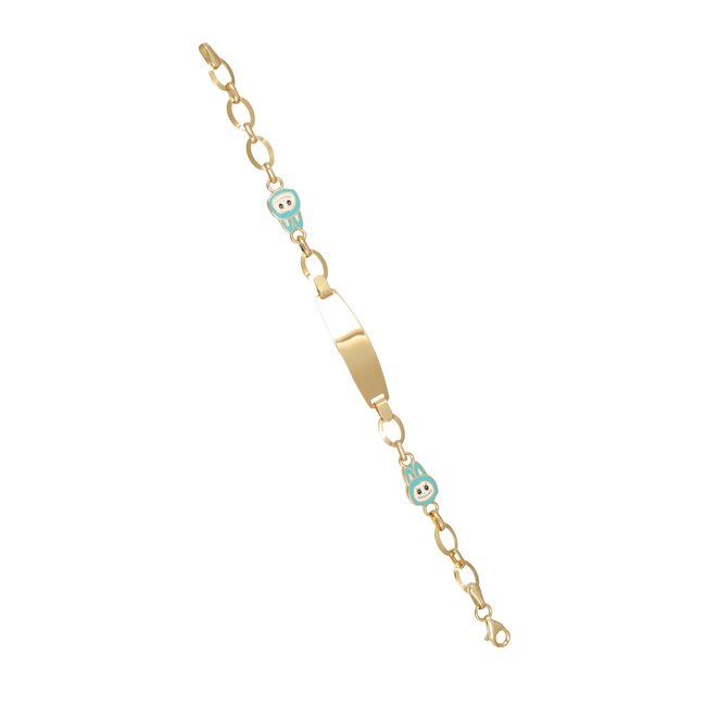 14 karaat gouden Labubu armband met naamplaatje van 24 mm en speelse bedels