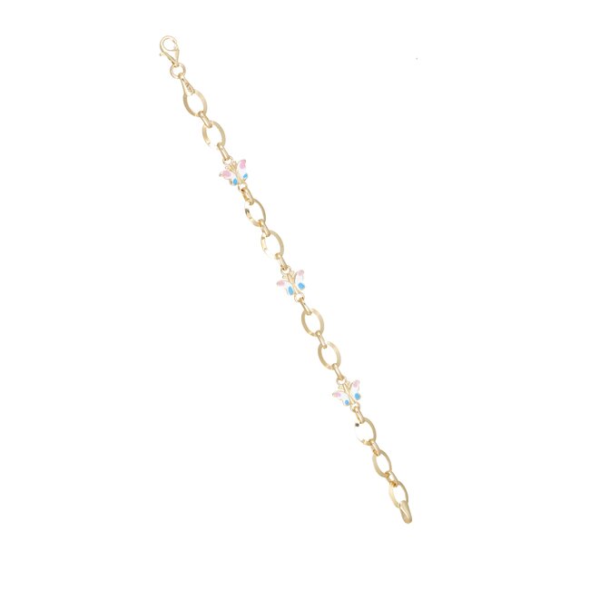 14 karaat gouden armband met kleine vlindertjes in zachte kleuren