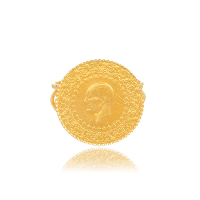 14 karaat gouden ring met een 22 karaat munt