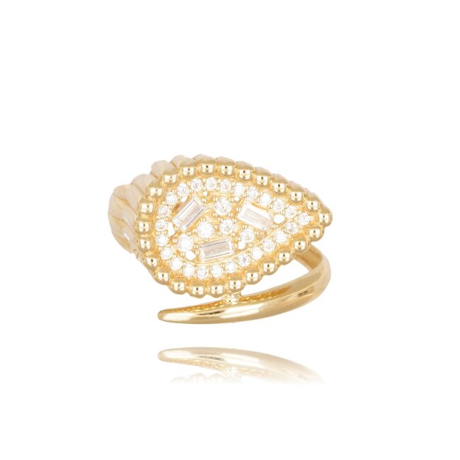 14 karaat gouden ring met zirkonia steentjes en een opvallend breed design