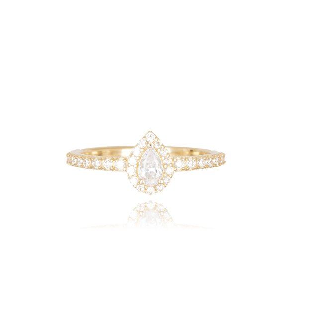 14 karaat gouden ring met een druppelvormige zirkonia