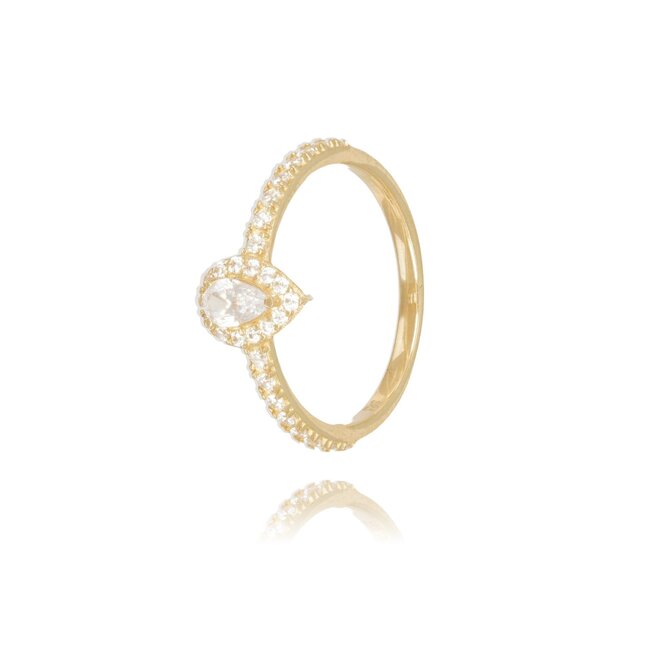 14 karaat gouden ring met een druppelvormige zirkonia