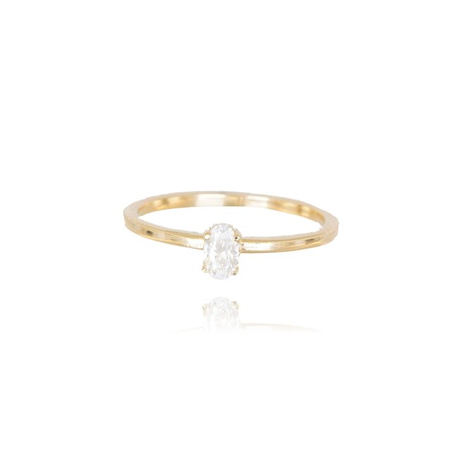 Elegante 14 karaat gouden ring met ovale zirkonia steen