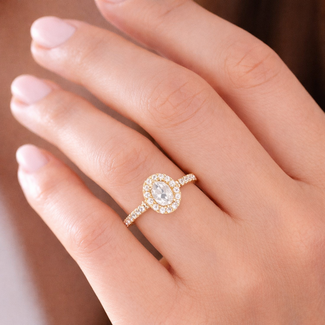 Halo ring met ovale zirkonia goud