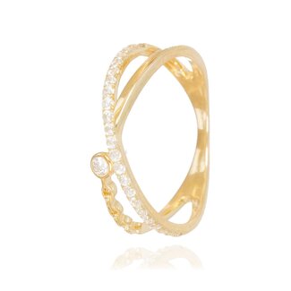 Goldmine Gouden ring dames open band met zirkonia en detail