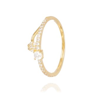 Gouden ring dames bloem en steen