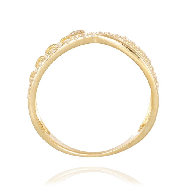 18 karaat gouden dames ring met dubbele band en zirkonia