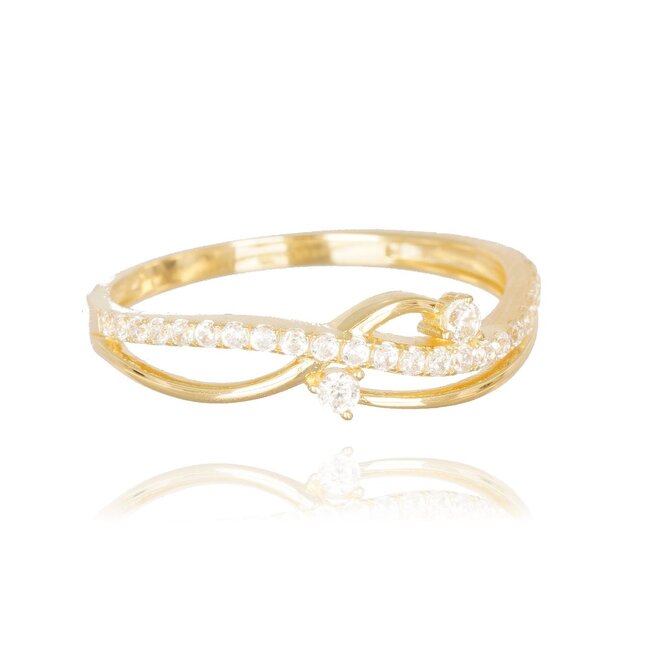 18 karaat gouden dames ring met vloeiende lijnen en zirkonia
