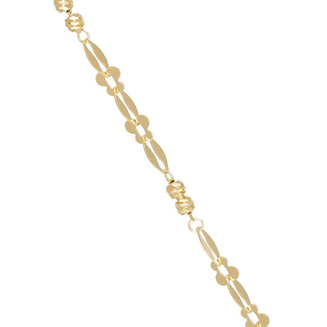 Elegante 18 Karaat Gouden Armband met Bloemvormige Schakels en Facet Bolletjes