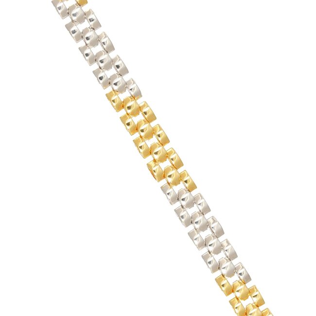 Luxe 18 Karaat Bicolor Gouden Armband met Geometrische Schakels