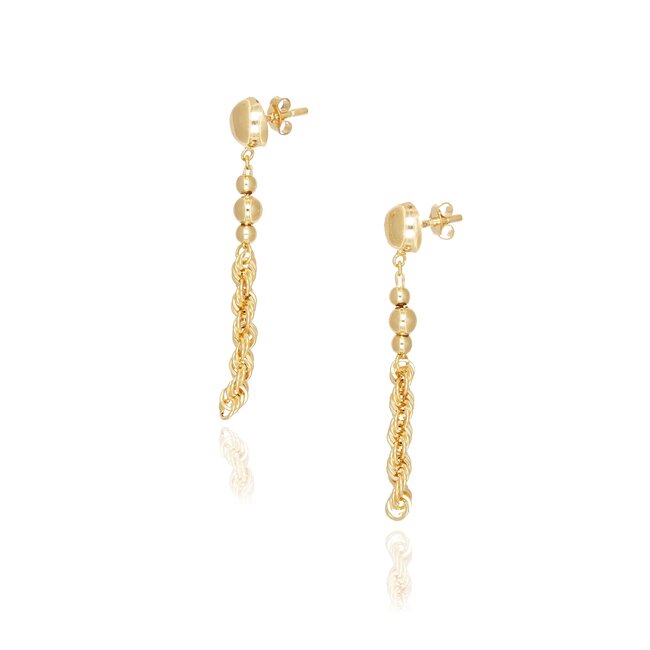 18 Karaat Gouden Dames Oorbellen met Bolletjes en Gedraaide Schakel Hanger