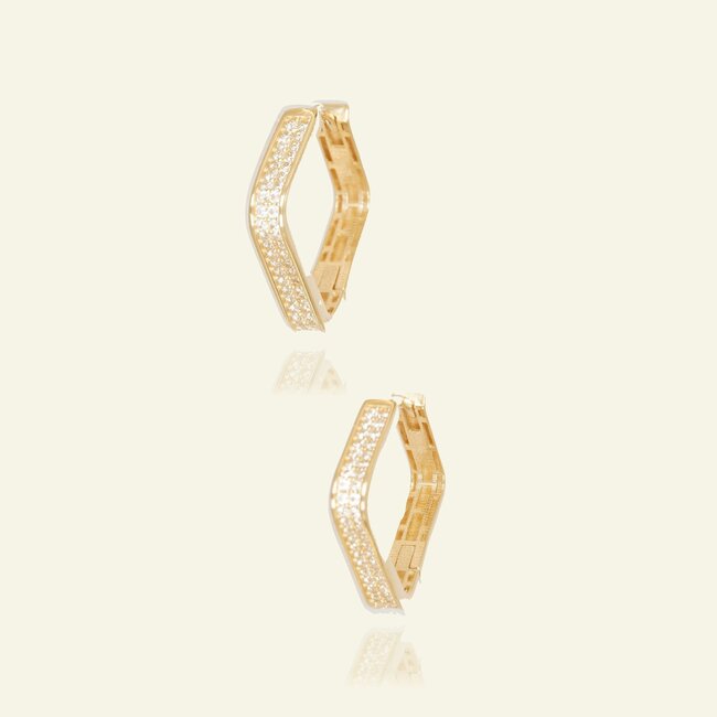 18 Karaat Gouden Oorbellen met Geometrisch Design en Zirkonia