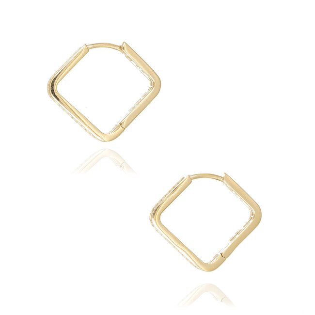 18 Karaat Gouden Dames Oorbellen met Geometrisch Design en Zirkonia