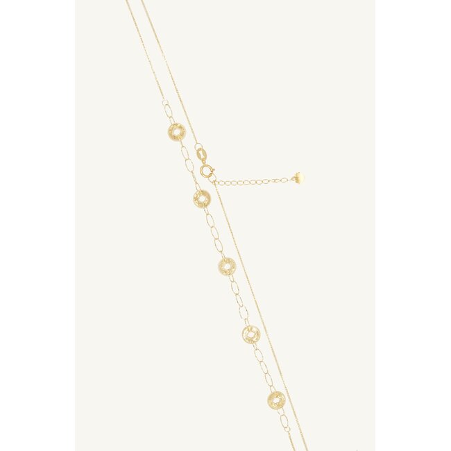 Elegante 18 Karaat Gouden Ketting met Decoratieve Ronde Elementen