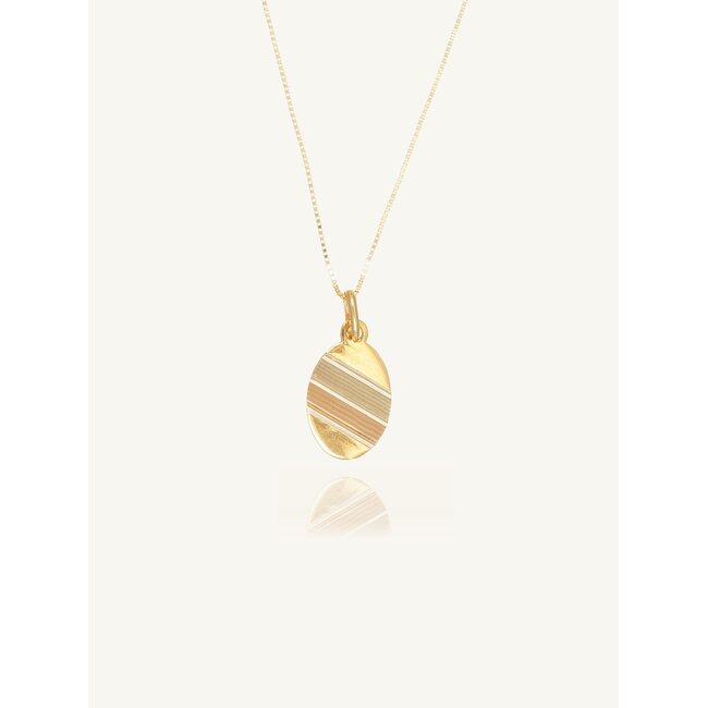 18k Gouden Ketting met Ovale Hanger en Design