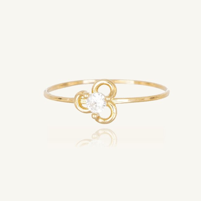Elegante 18 Karaat Gouden Klaver Ring met Zirkonia Steen