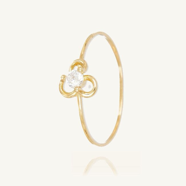 Elegante 18 Karaat Gouden Klaver Ring met Zirkonia Steen