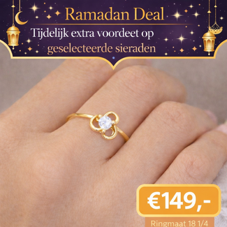 18 Karaat Gouden Klaver Ring met Zirkonia