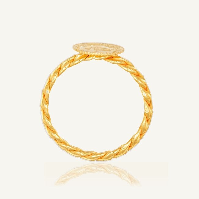 Elegante gouden ring met ceyrek munt en burma
