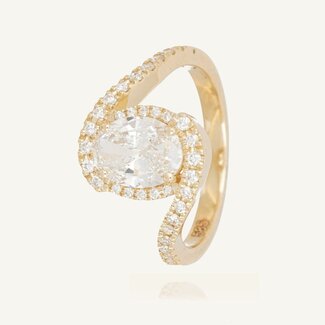Diamanten ring 1.79 ct ovaal halo met pavé band