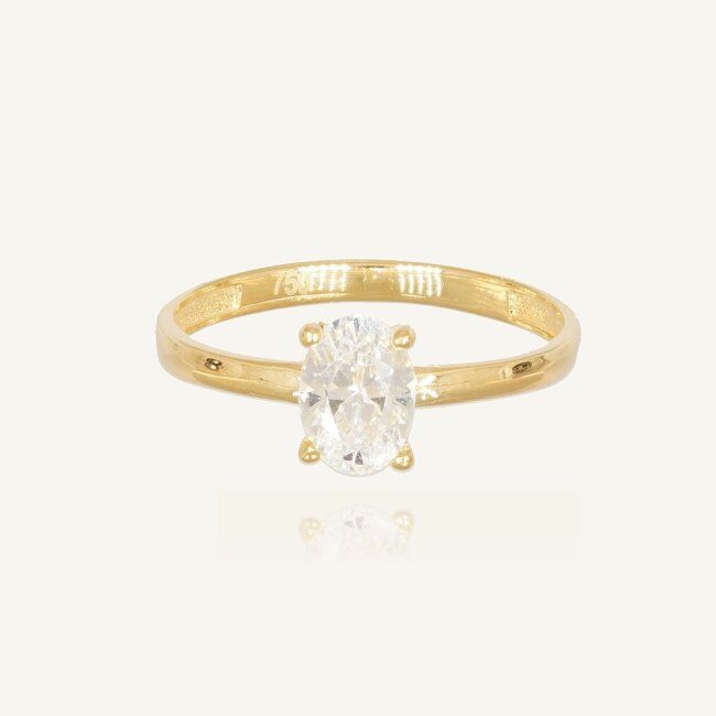 Elegante solitaire ring met ovale steen en verfijnde afwerking